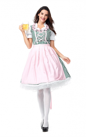 Womens Pink Cute Dress Oktoberfest Fraulein Costume