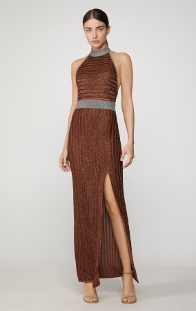 Herve Leger Metallic Eyelash Halter Gown