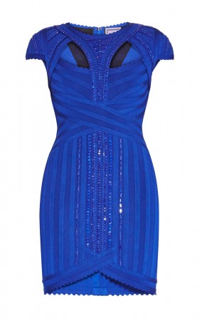 Herve Leger Cambnee Scallop Detail Beaded Dress