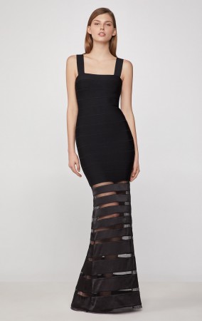 Herve Leger Striped Tulle Bandage Gown - Black