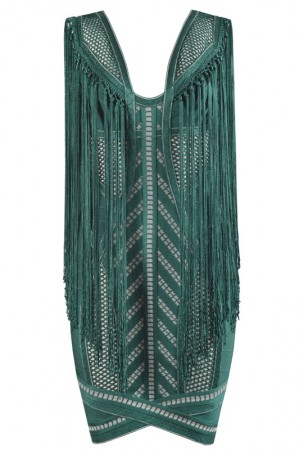 Herve Leger Renata Pointelle Crochet Fringe Dress
