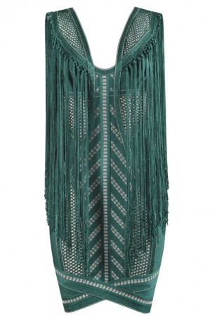 Herve Leger Renata Pointelle Crochet Fringe Dress