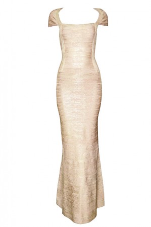 Herve Leger Lora Woodgrain Foil Bandage Gown