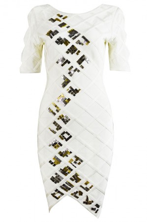 Herve Leger Cambree Diamond Quilting Beaded Dress