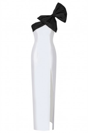 Two-Tone Bow-Embellished Silk Bandage Dress