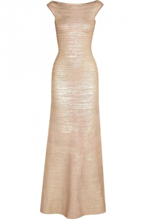 Herve Leger Gold Sophia Metallic Bandage Gown