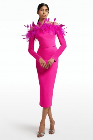 VT Strapless Long Sleeve Pink Midi Dress