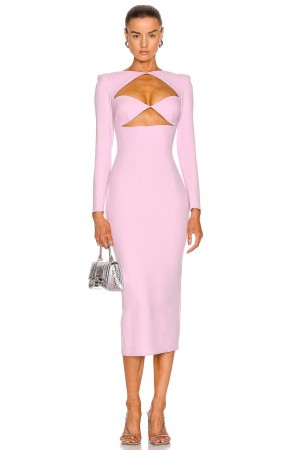 Pink Double Cutout Long Party Evening Dress