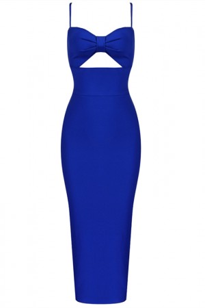 Sexy Slim Halter Long Blue Sling Dress