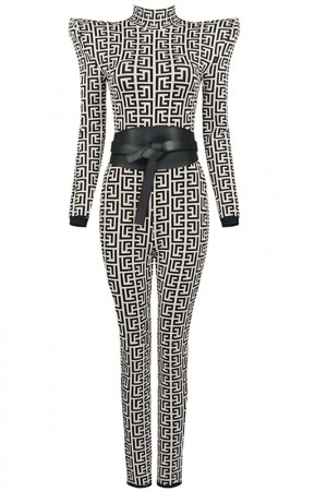 Long Sleeve Bicolor Jacquard Jumpsuit