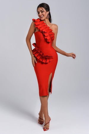 One Strapless Sleeveless Sheath Slit Evening Gown