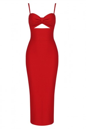 Sexy Slim Fit Halter Long Red Bandage Dress