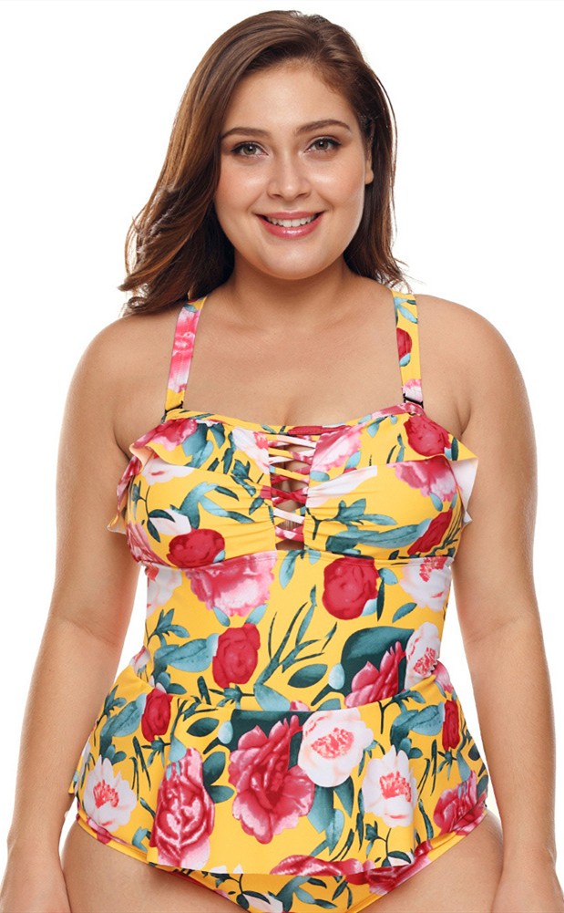 Plus Size Bikini Print OnePiece Sexy Swimsuit