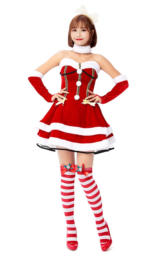 Sleigh Hottie Christmas Costume Princess Christmas Red Strapless Dress