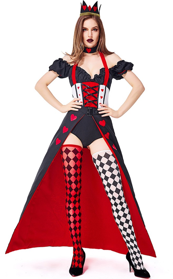Halloween Costume Ideas With Red Dress - Halloween Cosplay Red Heart Queen Off-shoulder Costume Halloween Costume Ideas With Red Dress - Halloween Cosplay Red Heart Queen Off-shoulder Costume