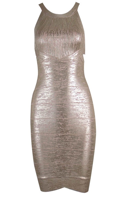 Herve Leger Open-Back Scoop-Neck metallic Bandage Dress