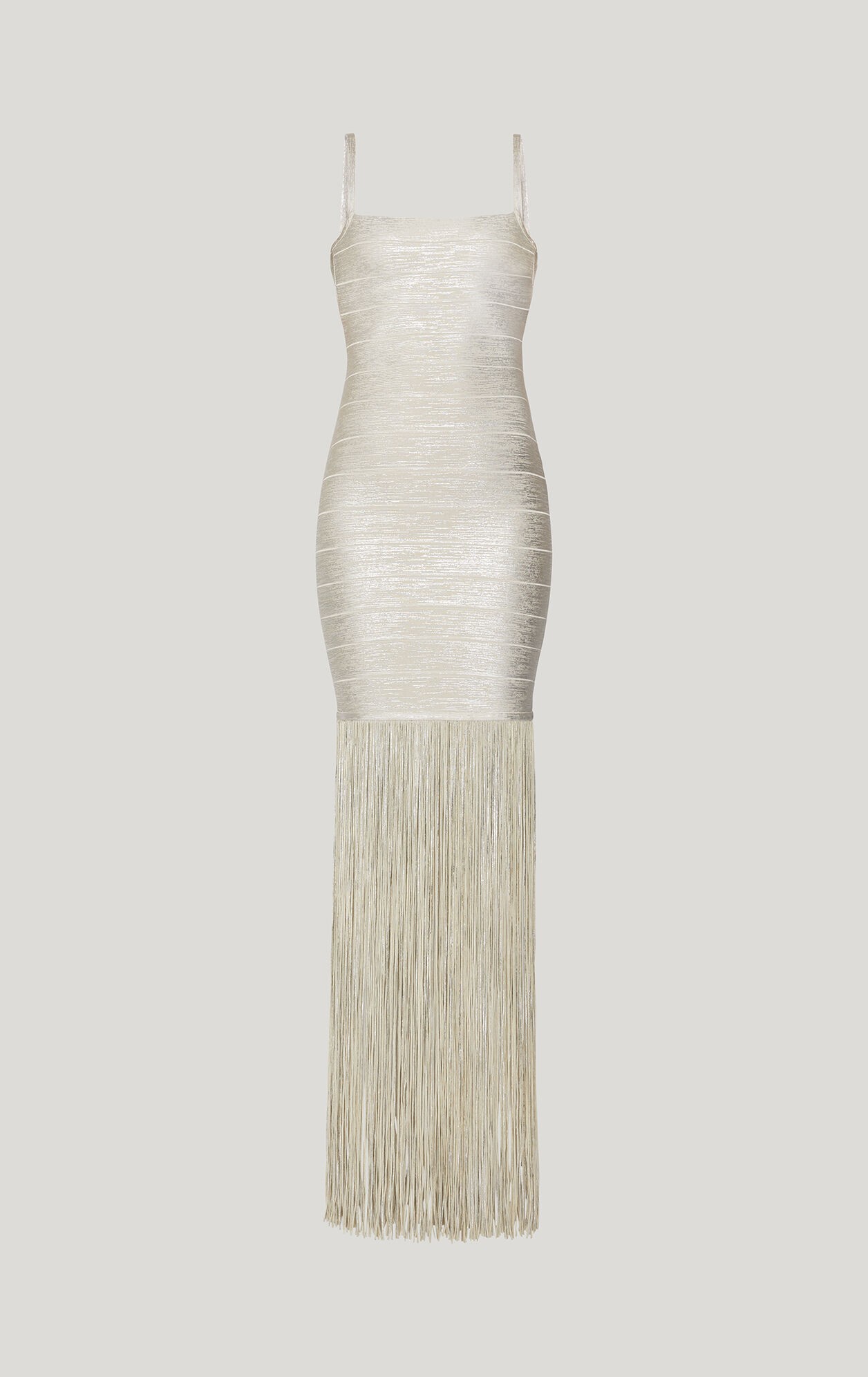 woodgrain foil print fringe gown