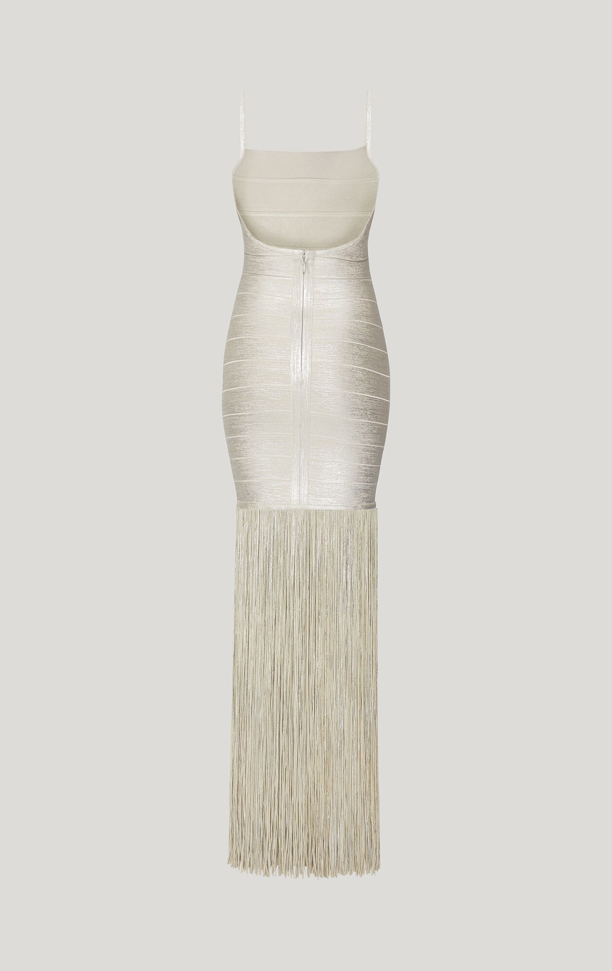 woodgrain foil print fringe gown