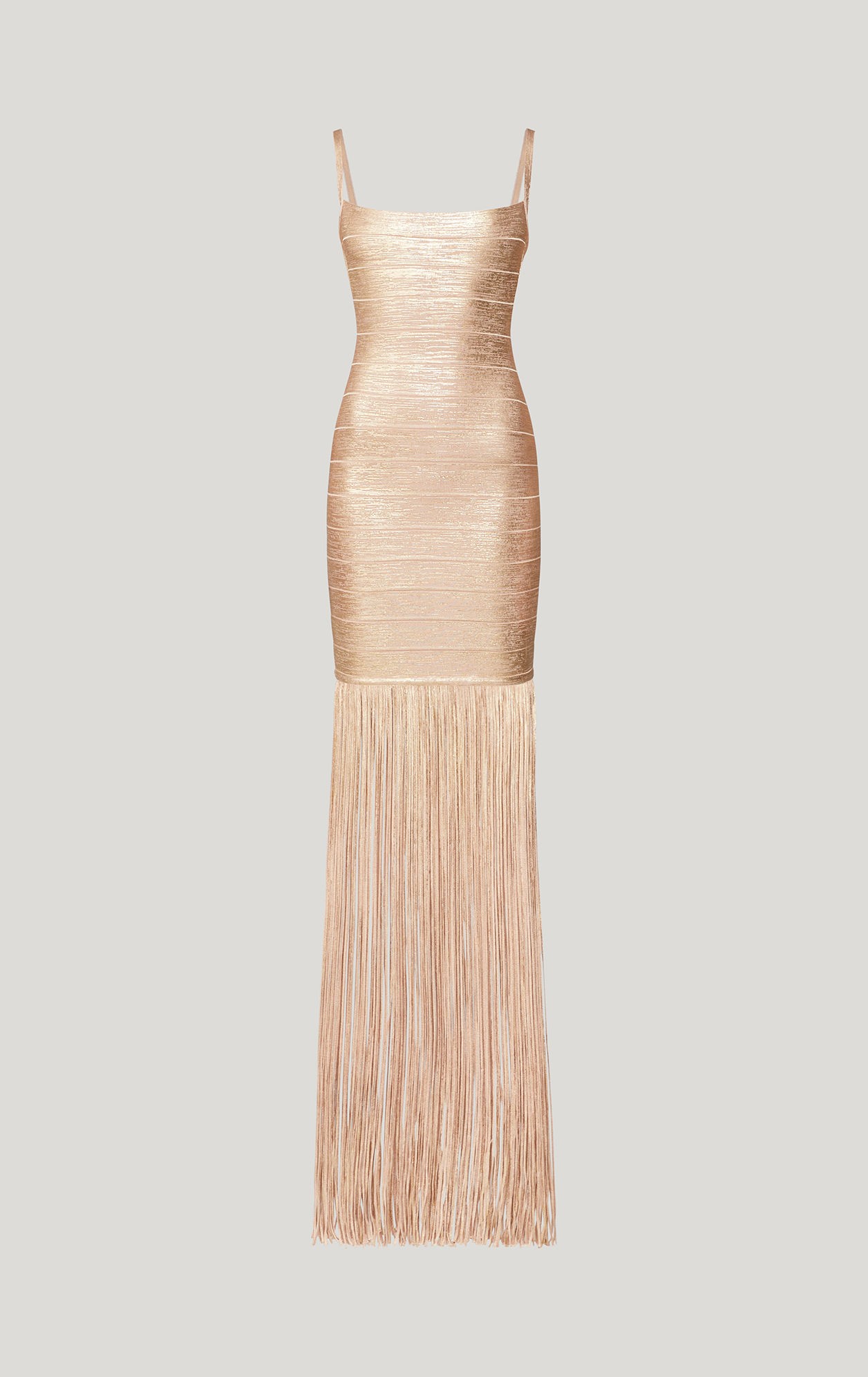 woodgrain foil print fringe gown