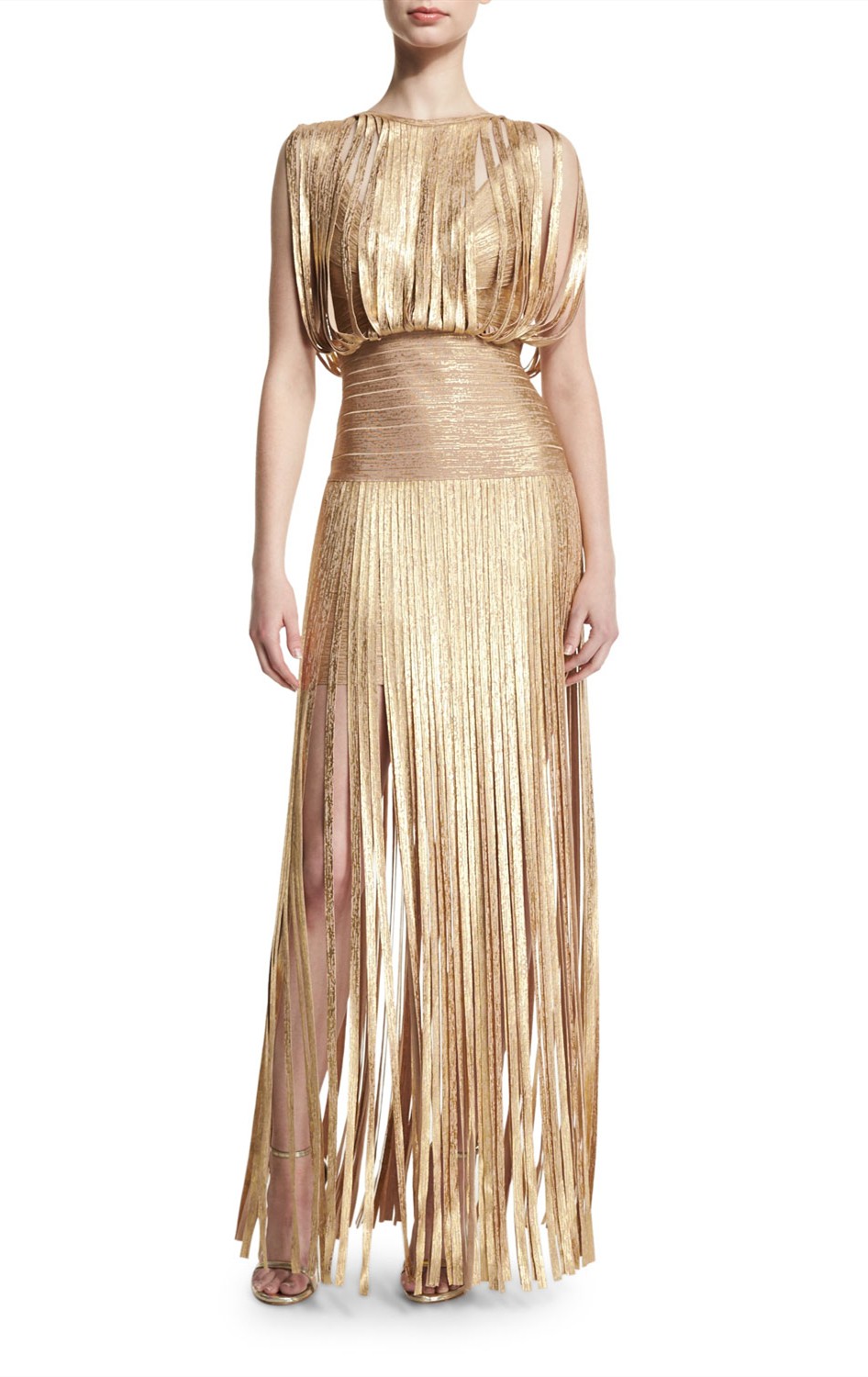 herve leger gold foil bandage dress