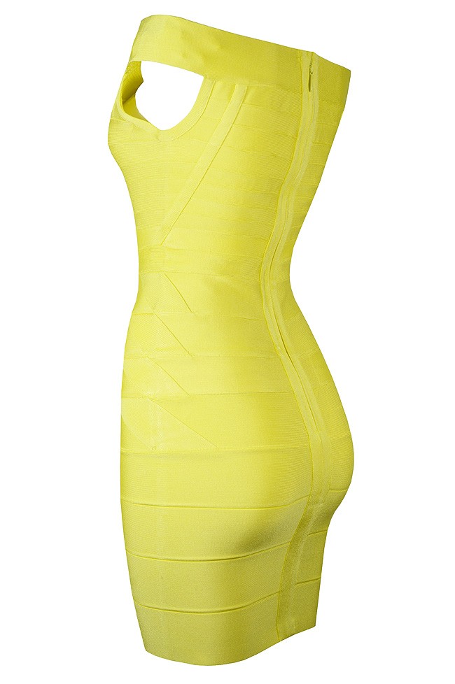 Herve Leger Bandage Dresses Off Shoulder Yellow Mini Dress
