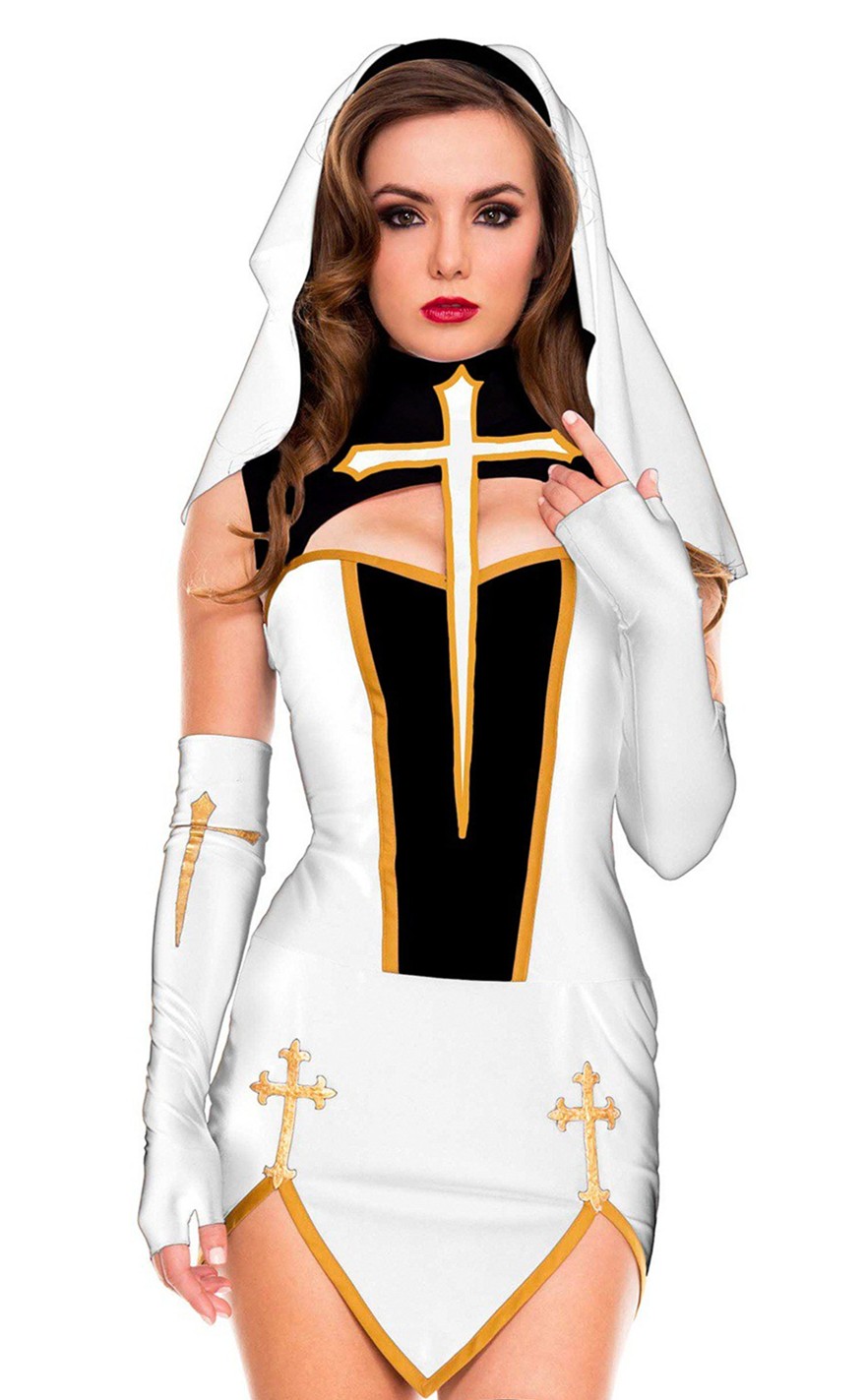 Halloween Women Bad Habit Nun Costume.