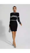 Black Diamond Embellished Long Sleeve Mini Dress