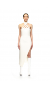 White Flower Embellished Bandage Midi Dress
