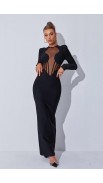 Long Sleeve Hollow Bandage Black Dress