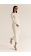 BL Ribbed Knit White Dress With Chain