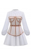 Ladies’ Fashion And Elegant Perspective Two-Piece Suit Waist Puff Sleeve White Dress