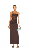 Elegant Brown Mesh Panel Maxi Spaghetti Strap Dress