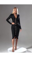 Black Deep V Jacket Bandage Long Sleeve Pencil Skirt