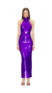 Blue Sequined Halter Neck Party Backless Dress