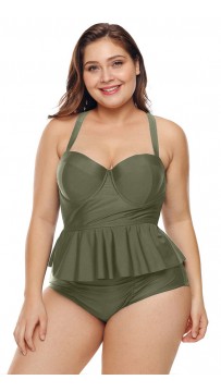 Plus-Size Green Split Swimsuit