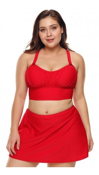 Red Swimsuit Plus Size Halter Bikini