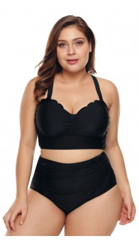 Plus Size High Waist Black Beach Halter Swimsuit