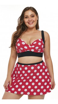 Red Polka Dot Plus Size Sexy Bikini Split Swimsuit