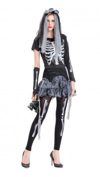 Skeleton Ghost Bride Halloween Zombie Stage Cosplay Costume 