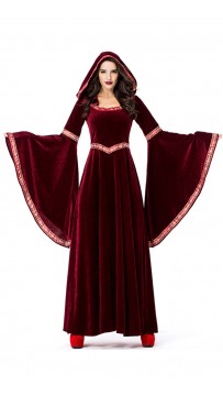 Halloween Costume Printing Retro Court Hooded Dress 