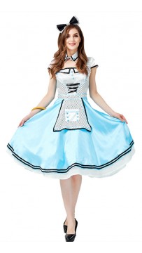 Halloween Alice In Wonderland Black And White Dot Cosplay Costume