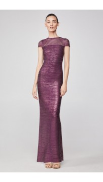 Herve Leger Tulle Applique Metallic Gown