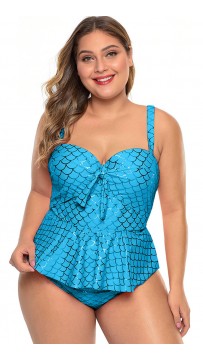 Strapless Fish Print Plus Size Swimsuit