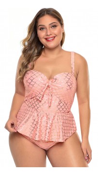 Strapless Pink Fish Print Plus Size Swimsuit