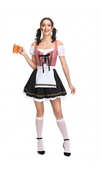 Oktoberfest Dress Red Plaid Off-Shoulder Dirndl Dress