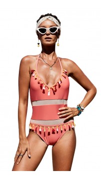 Sexy V-Neck Suspender Stitching One-Piece Bikini