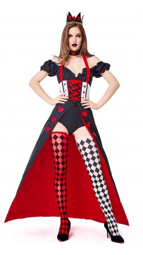 Halloween Cosplay Red Heart Queen Off-shoulder Costume