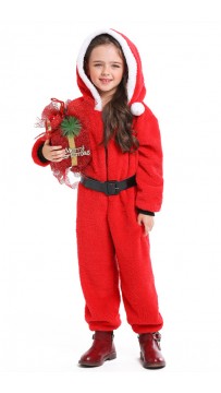 Party Homewear Kids Coral Velvet Christmas Jumpsuit 