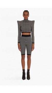 Bm Cropped Bicolor Jacquard Knit Sportswear Top+Shorts 