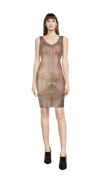 Herve Leger Zinnia Geometric Spliced Grain Foil Dress